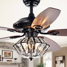 Makore Matte Black 52 Inch Lighted Ceiling Fan With Crystal Shade Includes Remote And Light Kit Walmart Com Walmart Com