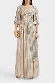 Metallic Striped Chiffon Gown