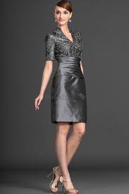 Mesh Fabric Dropped Waist V Neck Gray Short Sleeves Sashes Fancy Sheath Mother Of The Bride Dress Dresses Mother Of The Bride Dresses Gray Cocktail Dress