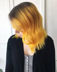 Black And Yellow Hair Color Yellow Hair Rooty Balayage Pravana Vivid Colours Brown Hair Short Hair Curls Waves Haircuts Short Hair Balayage Yellow Hair How To Curl Short Hair
