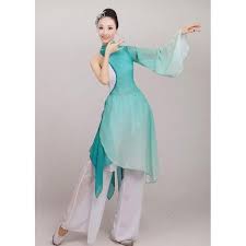 women s girls green royal blue fuchsia turquoise gradient color one sleeves chinese folk dance dresses ancient traditional fan dance stage performance costumes dance dresses dresses fan dance