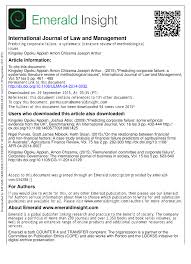 The purpose of this paper is to analyze how indonesian laws regulate the existence of famous brand. Pdf International Journal Of Law And Management Predicting Corporate Failure A Systematic Literature Review Of Methodological Issues Article Information