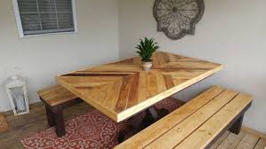 Custom Dining Table And Bench Set Reclaimed Wood Top Herring Bone And Chevron Patterns Picnic Tables B Custom Dining Tables Table And Bench Set Dining Table