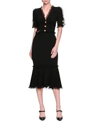 Dolce Gabbana Lace Trim Tiger Button Cady Dress Black Dresses Dolce Gabbana Dress Pretty Dresses