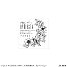 Elegant Magnolia Flower Custom Name Return Address Rubber Stamp Zazzle Com Magnolia Flower Wood Stamp Custom