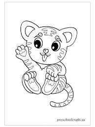 It has black stripes on the head, body, limbs, and tail. Baby Tiger Coloring Pages Preschool Crafts Zoo Animal Coloring Pages Cute Drawings Cool Coloring Pages