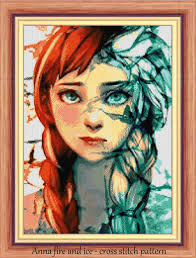 Anna Fire and Ice Cross Stitch Pattern Frozen Cross Stitch Frozen  Embroidery DIY Frozen Cross Stitch Room Decoration Anna Princess Pattern