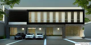 Ruko minimalis 2 lantai yang bergaya modern ini hadir dengan panel pembatas yang saling menyambung antar ruko pada bagian jendelanya. Bangunan Kantor Minimalis 2 Lantai Untuk Pergudangan