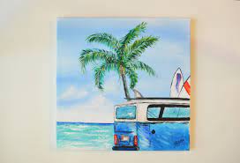 See palm tree drawing stock video clips. Hippie Vw Bus And Palm Tree At The Beach Camper Van Painting Step By Step Colorfun Art 36 Lowres