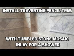 Then start to plan the tile layout along the gridlines on the floor. How To Install Stone Pencil Trim And Tumbled Mosaic For A Shower Youtube