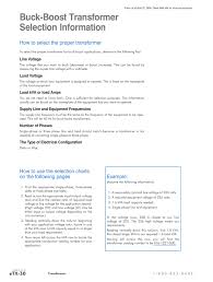 Buck Boost Transformer Selection Information How To Select