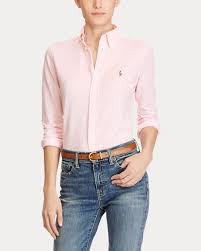 Size medium has a 23½ body length and a 28½ sleeve length. Knit Cotton Oxford Shirt Button Downs Shirts Tops Ralph Lauren Polo Ralph Lauren Women Cotton Oxford Shirt Oxford Shirt