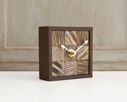 Small Square Wood Clock Rustic Glam Desk Clock In 2020 Wood Clocks Unique Desk Clock Wood Clock Design