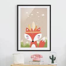Bild Mit Rahmen Indianerfuchs Hochformat 4 3 Poster Kinderzimmer Poster Mit Rahmen Kinder Zimmer