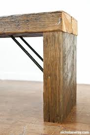 Mildly sand the table top plywood surface using sand paper and hand sanding machine. Rebar Reinforced Leg On Bench Wood Furniture Simple Benches Rustic Furniture