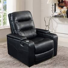 Lifestyle Solutions Theater Recliner With Usb In Black Faux Leather Walmart Com Theater Recliners Recliner Rocker Recliners