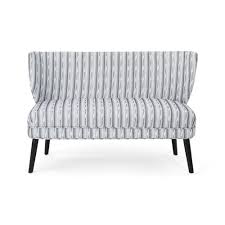 Noble House Desdemona Modern Farmhouse Gray Striped Fabric Settee 42758 Colorful Throw Pillows Striped Fabrics Settee