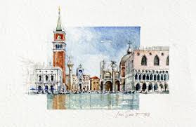 Jan Smit Water Colour Venice Miniature St Marks Square Painting Landscape Paintings Watercolor City