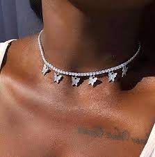 Butterfly Chain Necklace Butterfly Choker Bling Iced Etsy Crystal Necklace Pendant Choker Necklace Butterfly Necklace Silver