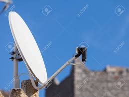 White Satellite Dish With Background Of Blue Sky Tv Antenna Stock Photo Picture And Royalty Free Image Image 118594117