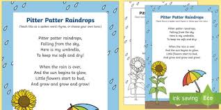 Pitter Patter Raindrops Rhyme Rainy Day Song Rhyme Pitter Patter Weather Rhymes Lyrics Rain Poems Rhymes
