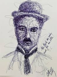 Charlie Chaplin Blue Line Drawing Mm Art Studio Drawings Illustration People Figures Portraits Male Artpal Start with drawing the cup or bowl shaped hat, followed by his dark colored hair. artpal