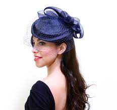 Vintage Blue Fascinator Hat 1980s Bird Cage Veil Netting Fashion Accessory Oversized Bow Accent Blue Fascinator Fascinator Hats Vintage