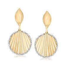 Italian 14kt Two-Tone Gold Textured and Polished Seashell Drop Earrings |  Ross-Simons