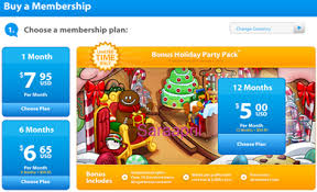 The 6 membership is $29.95 and the one month membership is $5.95. Saraapril In Club Penguin Bonus Holiday Party Pack Club Penguin Membership