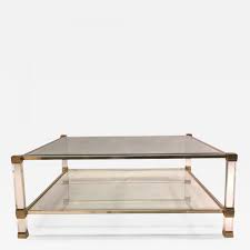1939) labelled pierre vandel paris french circa 1970. Pierre Vandel Large Square French Midcentury Double Tier Lucite And Brass Coffee Table Vandel