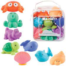 Bright and colorful bath squirties in jungle party theme. Amazon Com Elegant Baby Bath Time Fun Rubber Water Squirties Animal Sea Party Set Of 8 Bath Squirt Toys Water Squirting Toys Baby