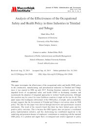 Maybe you would like to learn more about one of these? Pdf Analysis Of The Effectiveness Of The Occupational Safety And Health Policy In Three Industries In Trinidad And Tobago