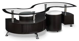 Pair glass table tops with distressed wood for a shabby chic appearance. Serpentine Coffee Table W Two Ottomans Espresso Leon S