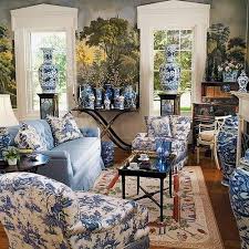 Thefoodogatemyhomework Ahhhh Blue And White And Chintz And Mural Overload Blue And White Living Room Country Living Room Design Blue Decor