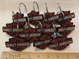 Used Licensed Harley Davidson Bar Shield Shower Curtain Hooks Rings Set Of 11 Harleydavidson Harley Davidson Decor Harley Davidson Harley