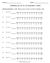 free printable math worksheet adding up to 10 on number lines mathforkids firstgrade teachingmath number line line math free math printables