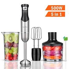 Hand Blender Bayka 5 In 1 Smart One Button Control Immersion Blender 500w Brushed Stainless Steel Electric Stick Blender Wi Hand Blender Food Chopper Blender