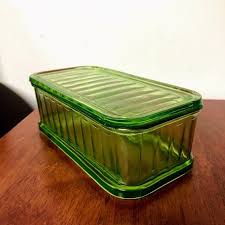 vintage uranium glass rectangular refrigerator dish and lid glass refrigerator glass green glassware