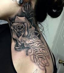 Black And Grey Flower Tattoos With Color Black And Grey Tattoo Black And Grey Flower Rose Tattoo At Neck Black And Grey Rose Tattoo Black And G Neck Tattoos Women Side Neck Tattoo Best Neck Tattoos