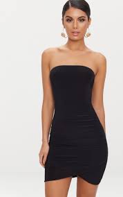 Black Bandeau Wrap Bodycon Dress Bodycon Dress Black Bandeau Fashion