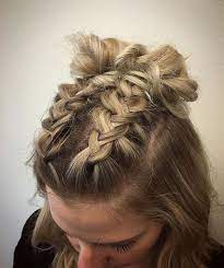 Trend Watch Mohawk Braid Into Top Knot Half Up Hairstyles Short Hair Styles Braids For Short Hair Hair Styles