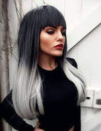 7 haare grau farben schwarze bluse roter lippenstift glatte lange haare ombre effekt haare grau farben haare schwarz farben haarfarben