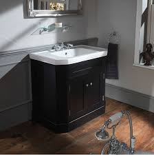 Black art deco bathroom, at black bullnose and white 2door storage tower cabinet. Empire Art Deco 920 Cabinet In Black With 920mm Inset Basin Ofb