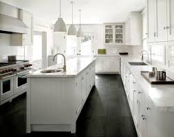 white kitchen with slate floors slate