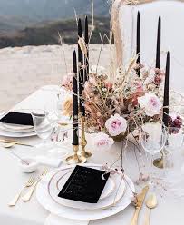 These tablecloths and table runners are perfect for the holiday thanks to their autumnal color bonus: Boho Pink And Gold Black Wedding Table Decor Wedding Flower Trends Wedding Table Dusty Rose Wedding