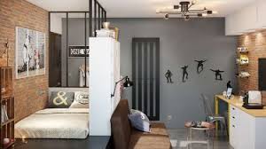 .la chambre d'ado garçon mur de brique, éclairage indirect bleu idées de décoration industrielle pour chambre : Comment Amenager Une Chambre D Adolescent