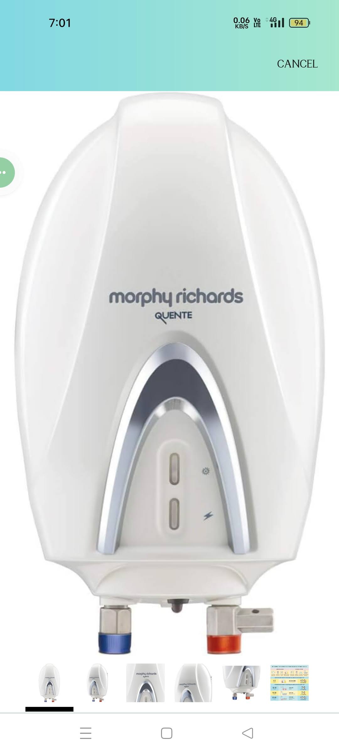 Morphy richards 3ltr instant water heater. product image