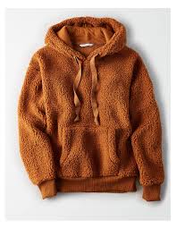 Ae Fuzzy Teddy Sherpa Hoodie Rust American Eagle