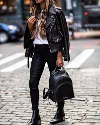 Gorgeous Faux Leather Biker Jacket With An Adjustable Buckle Belt Silver Zippers On The Front As Well As On The Pock Fashion Urban Wear Leather Jacket Outfits