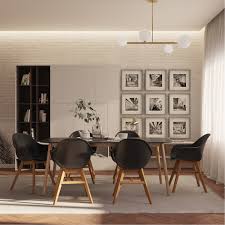 Featuring a clean white top, the table is lifted on a sturdy chrome finished metal base that provides structural support and a pretty accent. Midtown Concept Nordic 7 Piece Dining Set With Cushions
